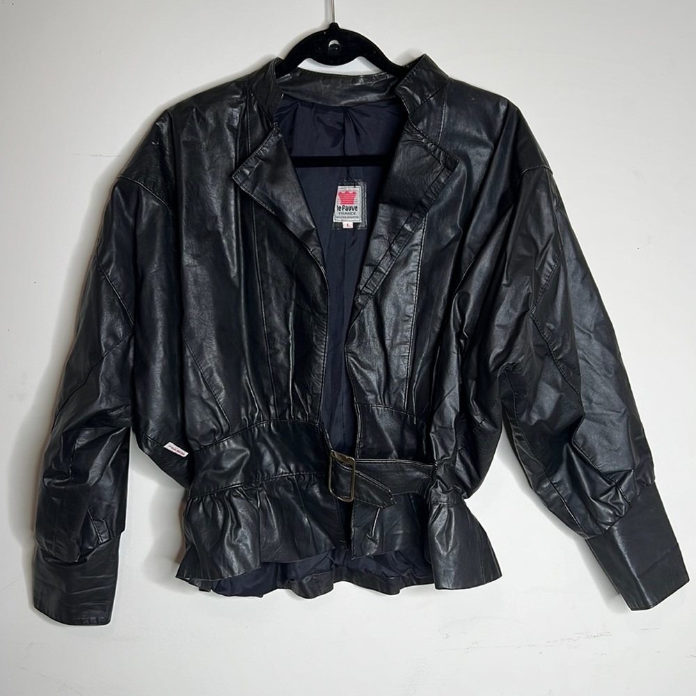 Le Fauve Leather Biker Jacket w/ Adjustable Waist Belt - Size L